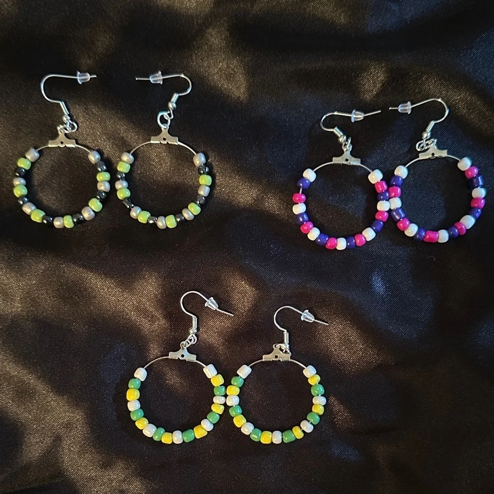 Colorful Glass Beaded Hoop Earrings Set